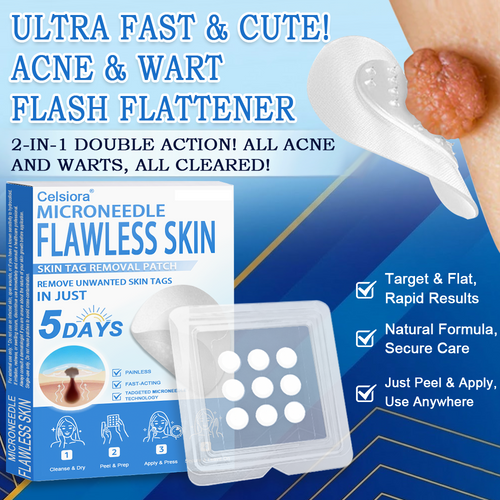 ⭐ Celsiora® 2-in-1 Microneedle & Hydrocolloid Patch | Raised Moles,Acne,  Flat Warts & Skin Tags Remover | Improves Wrinkles, Scars & Blemishes | Invisible Pimple Patches for Face & Body