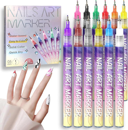 ⏳12 Colors Nail Art Pens Set💅for DIY Nail Art Quick Drying Acrylic Painting and 3D Dot Embroidery mma acrylic nail