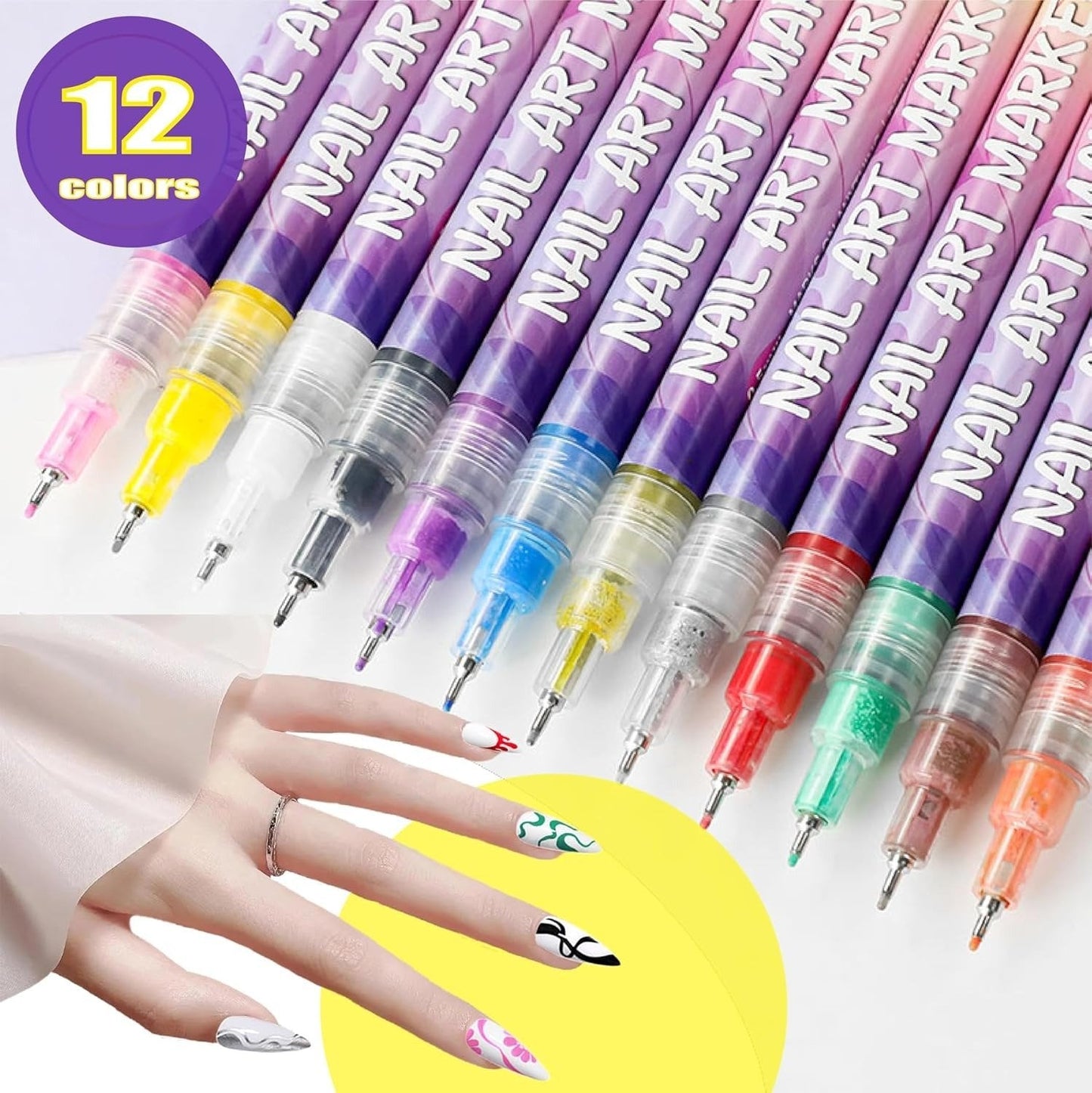 ⏳12 Colors Nail Art Pens Set💅for DIY Nail Art Quick Drying Acrylic Painting and 3D Dot Embroidery mma acrylic nail